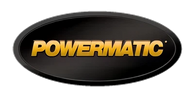 Oval black badge with gold gradient text spelling POWERMATIC centered against a transparent background