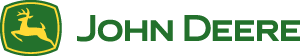 Green emblem featuring a yellow deer silhouette above bold green uppercase lettering on a transparent background, representing a well-known agricultural machinery brand.