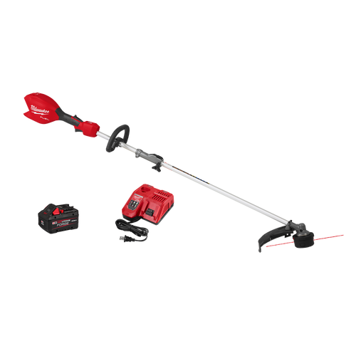 Cordless red and black string trimmer with battery and charger for tools and home improvement use
