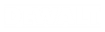 Bold white DEWALT text logo with a strong, clean font style on a transparent background for home improvement and tools branding.