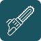 Monochrome icon of a paintbrush angled with visible handle and bristles against a plain background