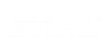 White STIHL brand mark in a bold, angular uppercase font with a registered trademark symbol on a transparent background, suitable for tools branding.